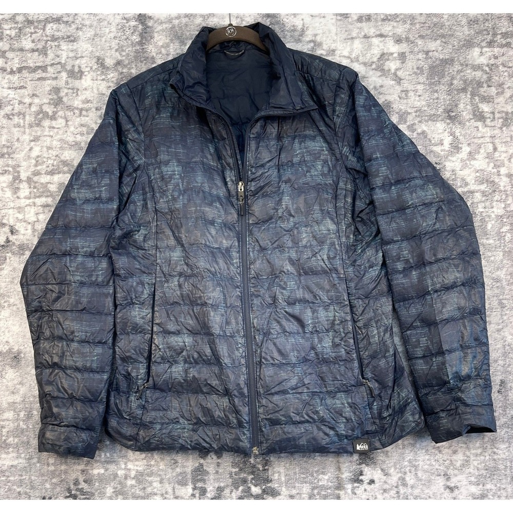 REI Co op Puffer Jacket Womens L Blue Green Pattern Lightweight Insulated‎ Coat